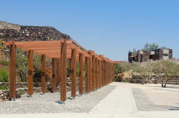 The excavated ruins of the Minoan Bronze Age settlement at Akrotiri, Santorini