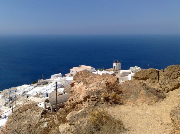 The small whitewashed village on Anafi island, Cyclades, Greece